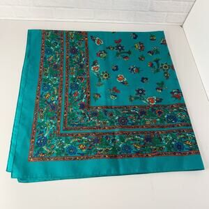 Authentic Forenza Sportswear Made in Italy 30" Square Scarf Teal Green Floral